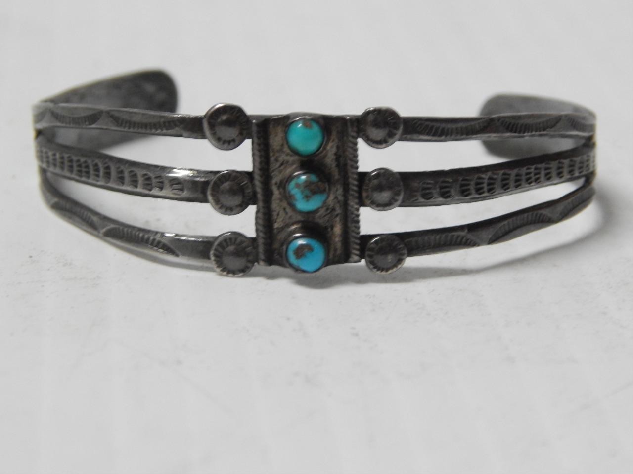 VINTAGE c.1930s FRED HARVEY NAVAJO INDIAN STERLING SILVER TURQUOISE BRACELET