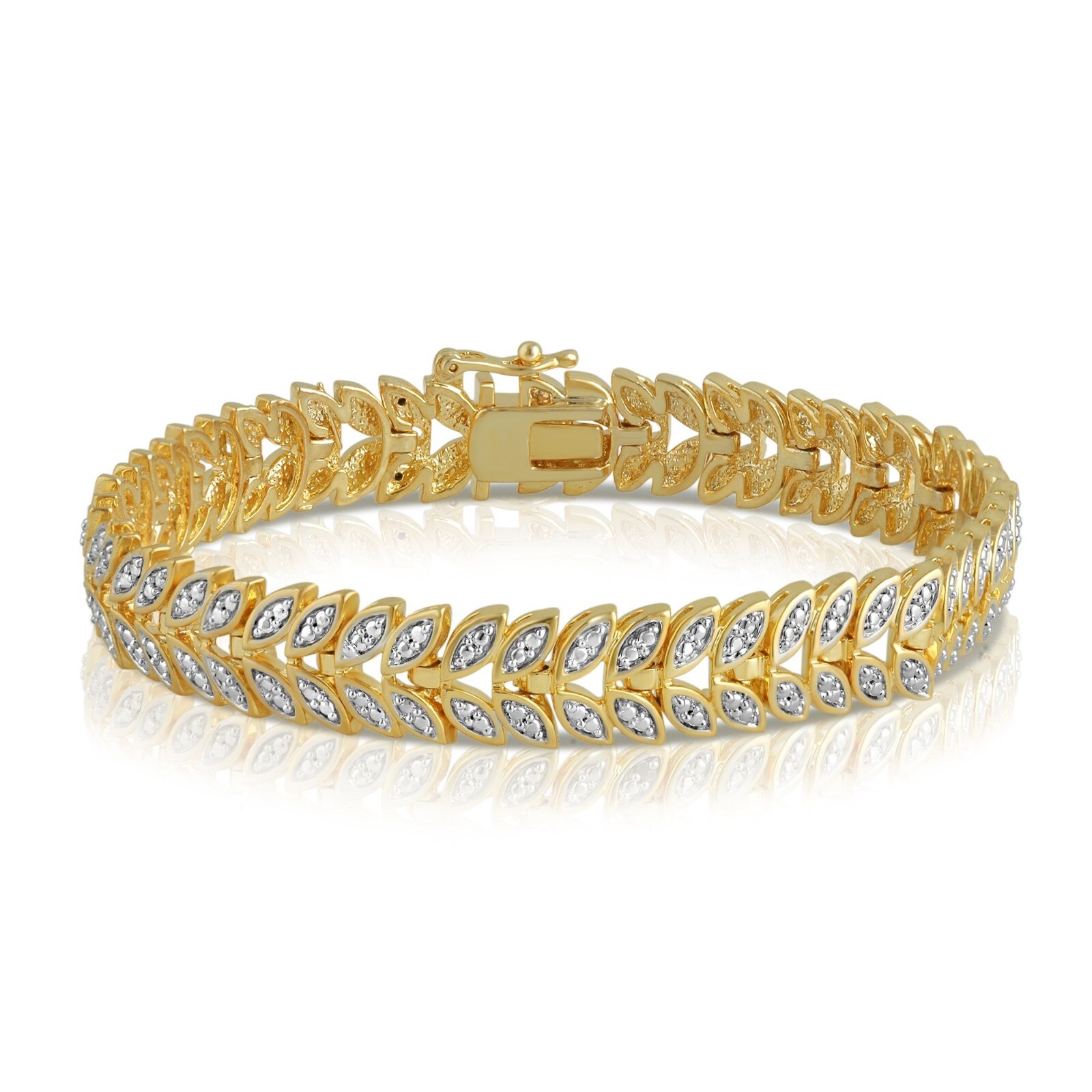 14K Yellow Gold over Brass Diamond Accent Bracelet (Leaf, Elephant, S Design)