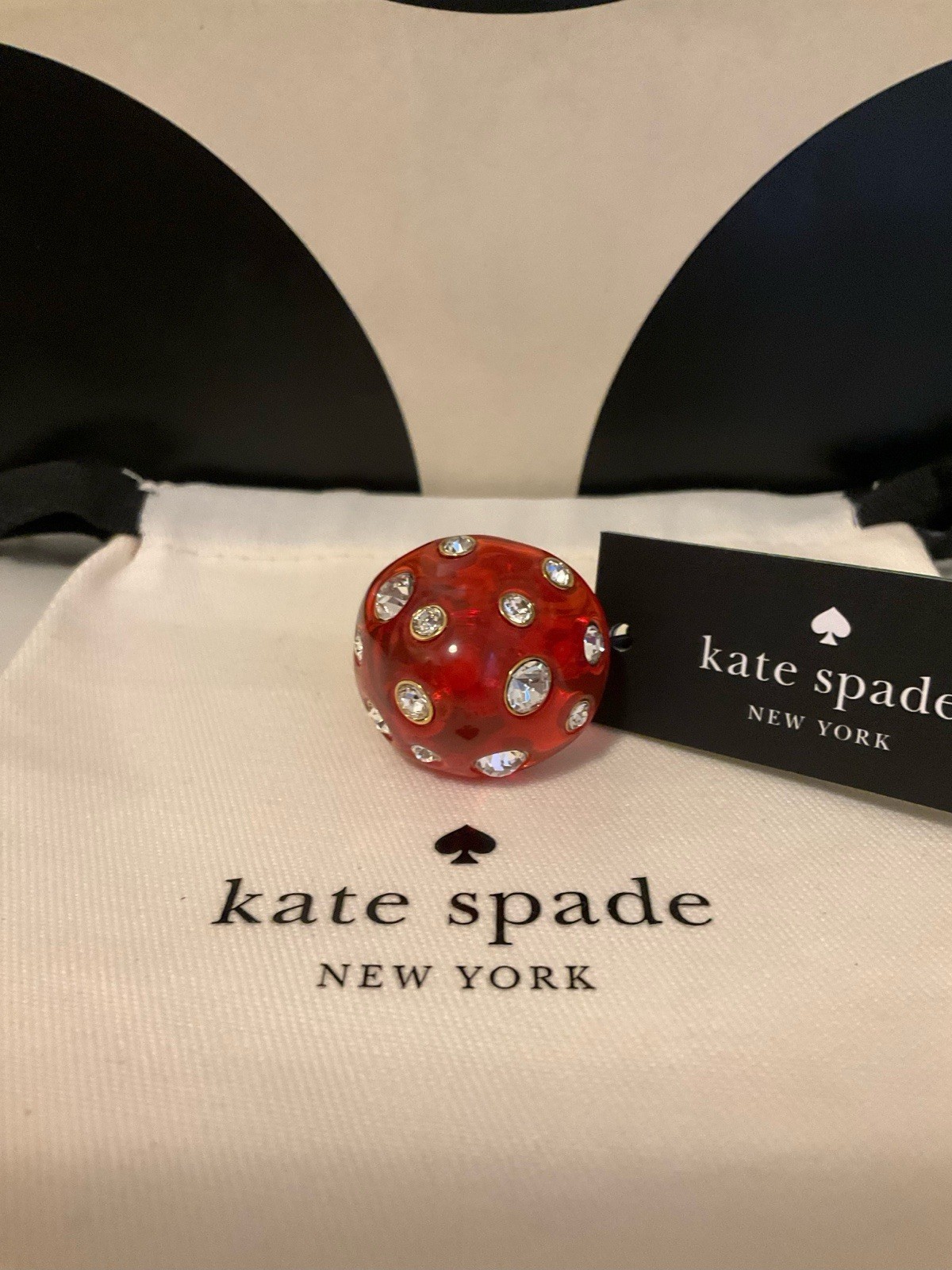 NWT Kate Spade New York Forest Pop Mushroom 12k Gold Plated CZ Crystal Ring Sz 7