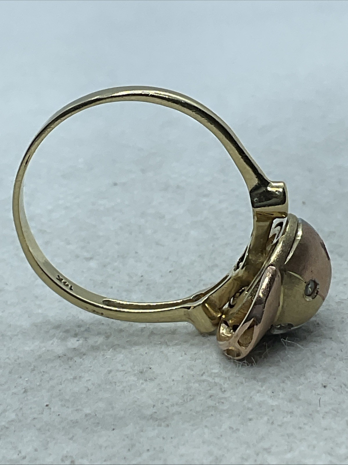 HANDMADE Solid 14K Tricolor Gold White CZ DOME Style ROTATING BASEBALL CAP Ring
