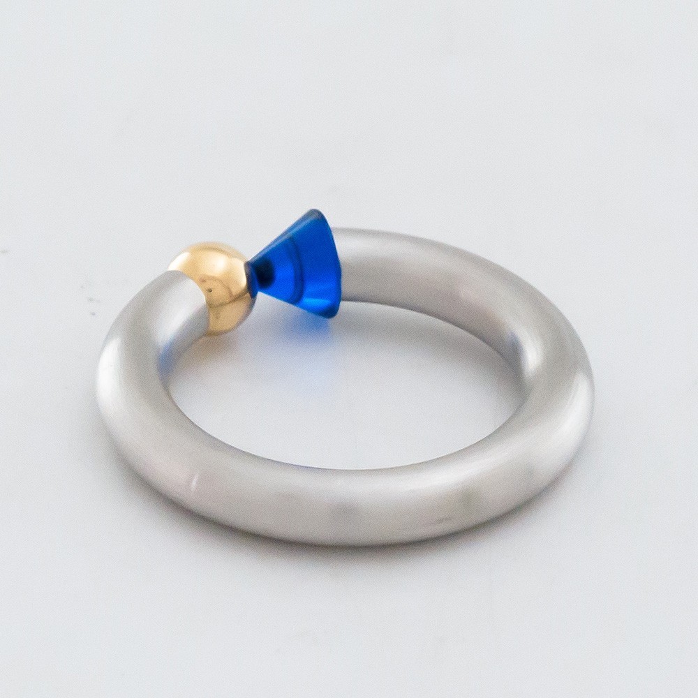 BUNZ Ring – 1 Blue Stone, Synthetically Made – 950 Platinum – Gold Ball