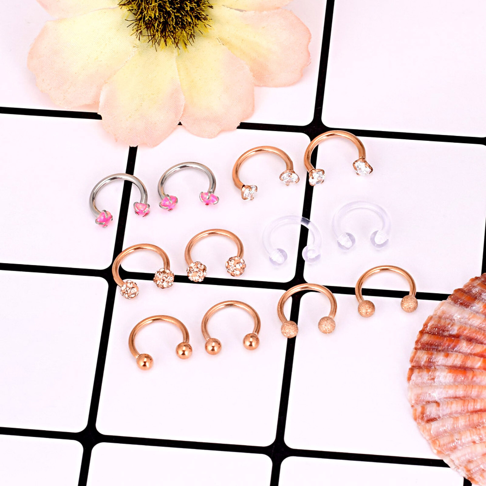 Surgical Steel 16G Septum Hoop Rings 12-18PCS Nose Cartilage Helix Earring Kit