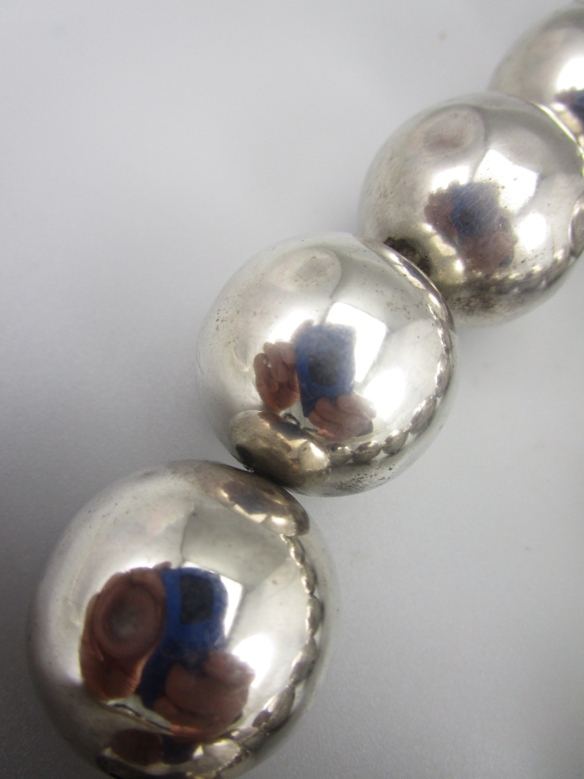 AMAZING 20″ MEXICAN STERLING SILVER 25MM BEAD STATEMENT NECKLACE 108G