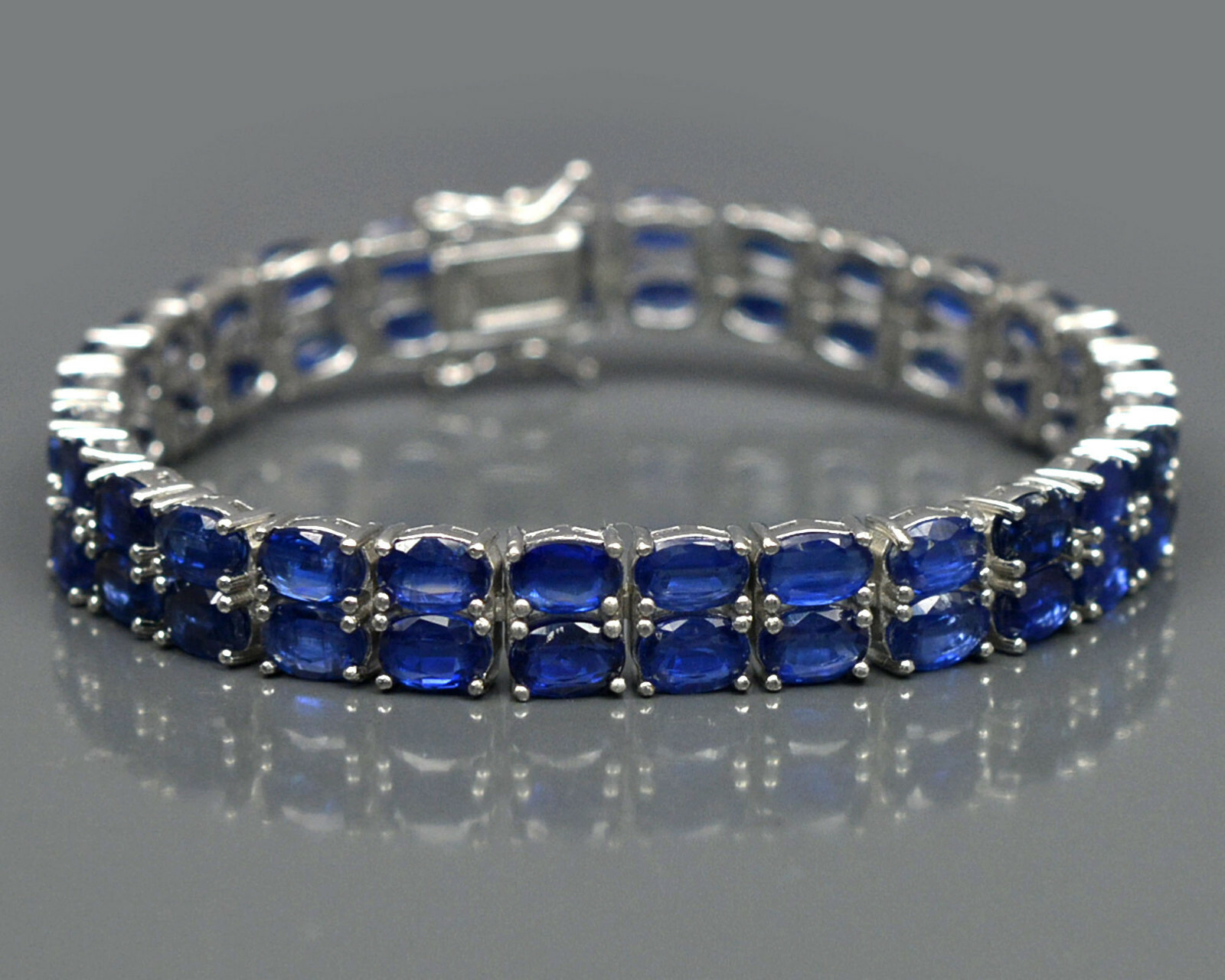Natural Himalayan Kyanite Gemstone 925 Sterling Silver Two Line Tennis Bracelet