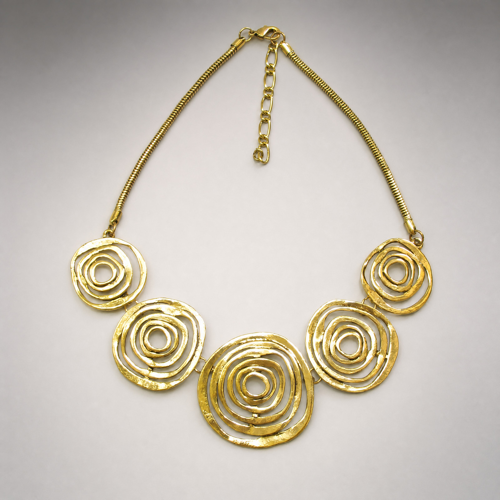 Gold Tone Spiral Circle Statement Necklace Modern Geometric Fashion Jewelry
