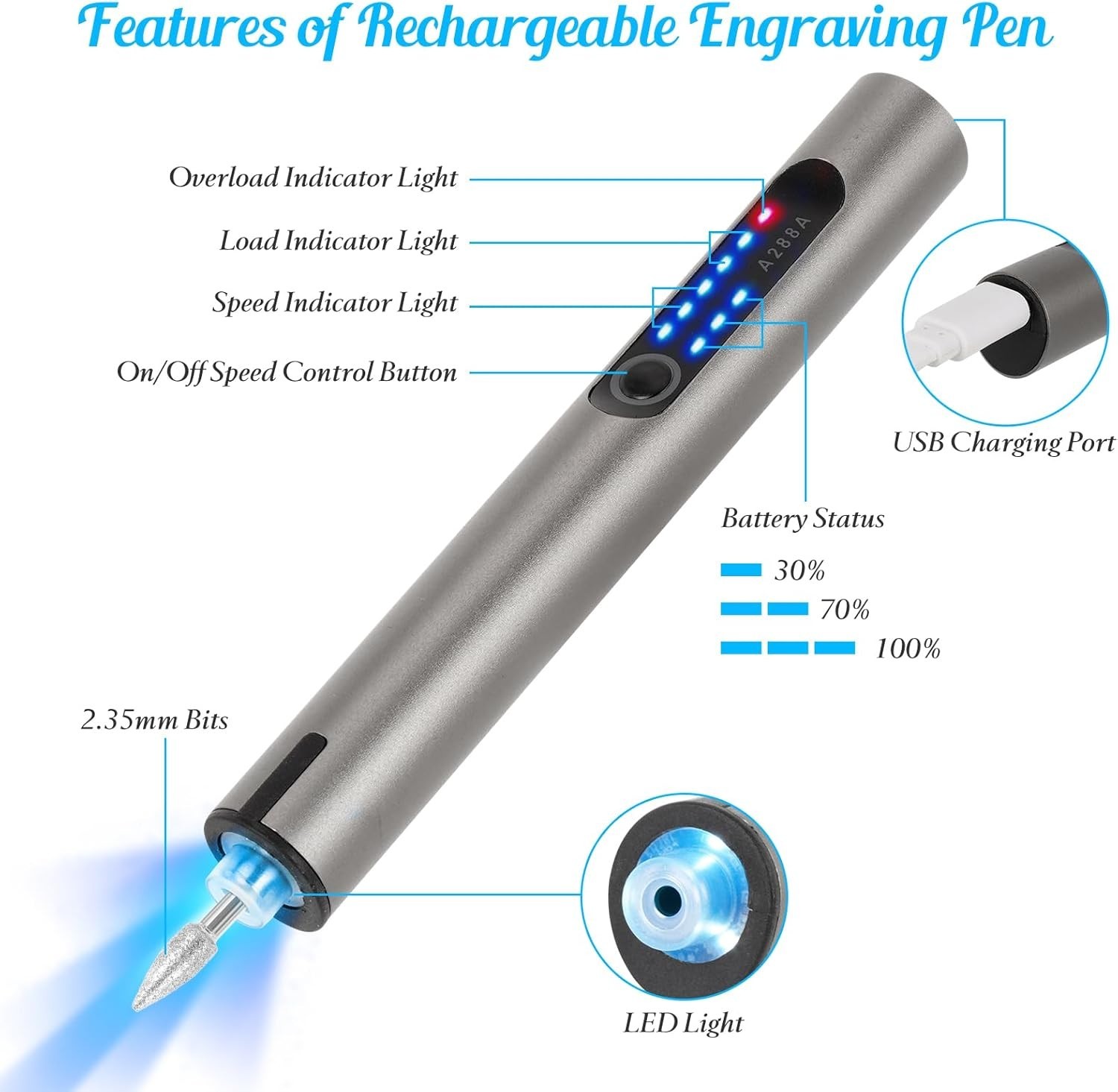 Resparked Engraving Pen, USB Rechargeable Cordless Engraver Pen with 51 Bits …