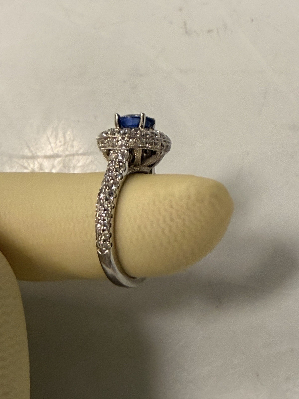 Neil Lane Sapphire and CZ 14k White Gold Ring. Halo Design, Size 5