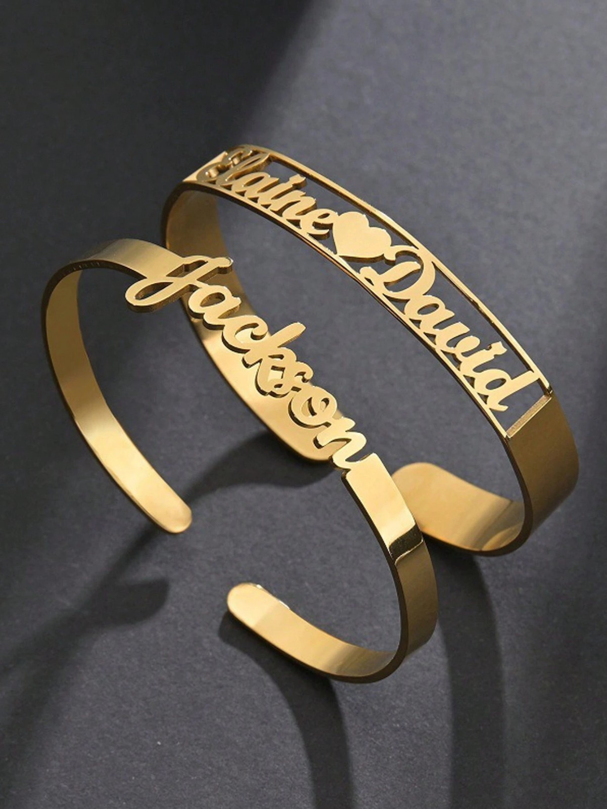 Custom Name Bangle Heart Nameplate Open Cuff Bracelet Men Women Jewelry Gift USA