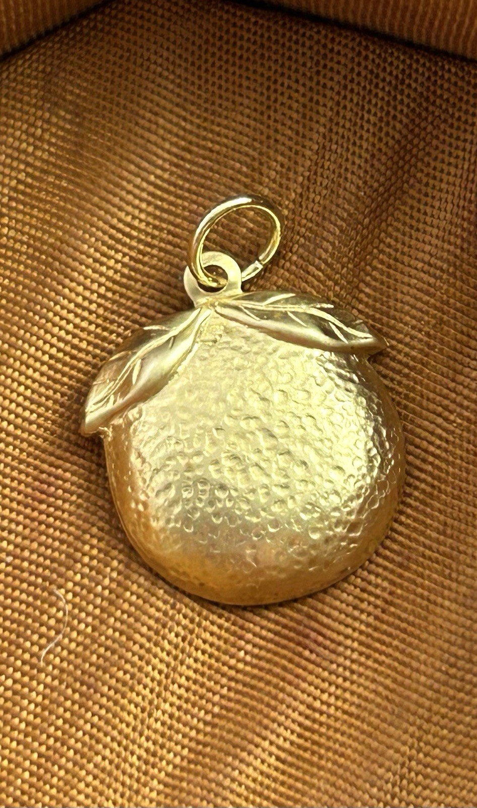 Brass Orange Fruit Charm Citrus Pendant Textured Food Garden Necklace