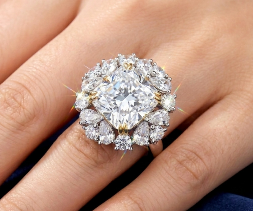 RARE 6.20 Ct Certified Cushion Cut White Natural Diamond Ring White Gold Finish