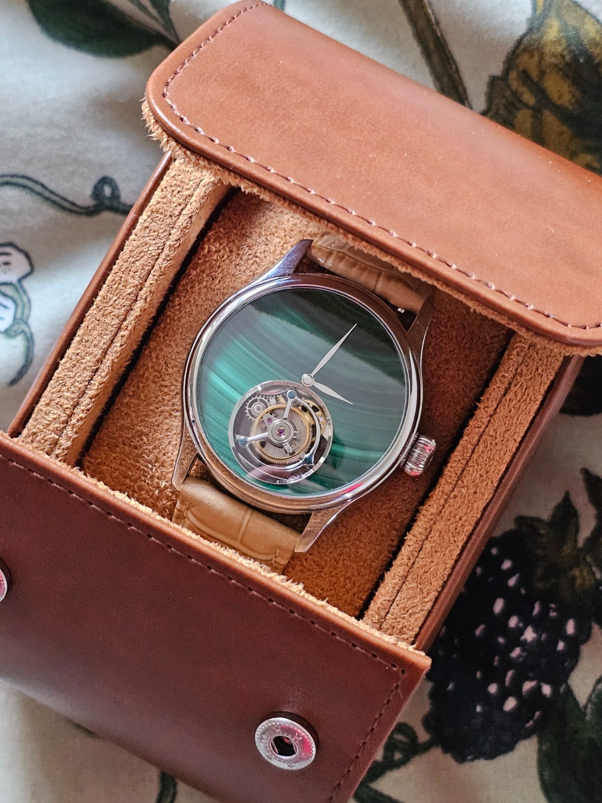 Merkur Malachite Dial Tourbillon Manual Wind Watch