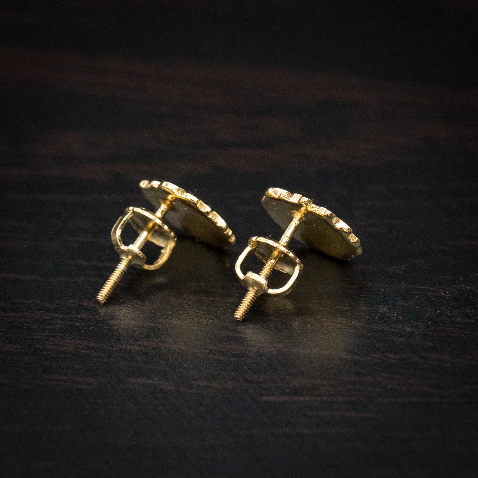 Men’s Hip Hop 14K Gold Plated Round Shaped Nugget Stud Screw Back Earrings