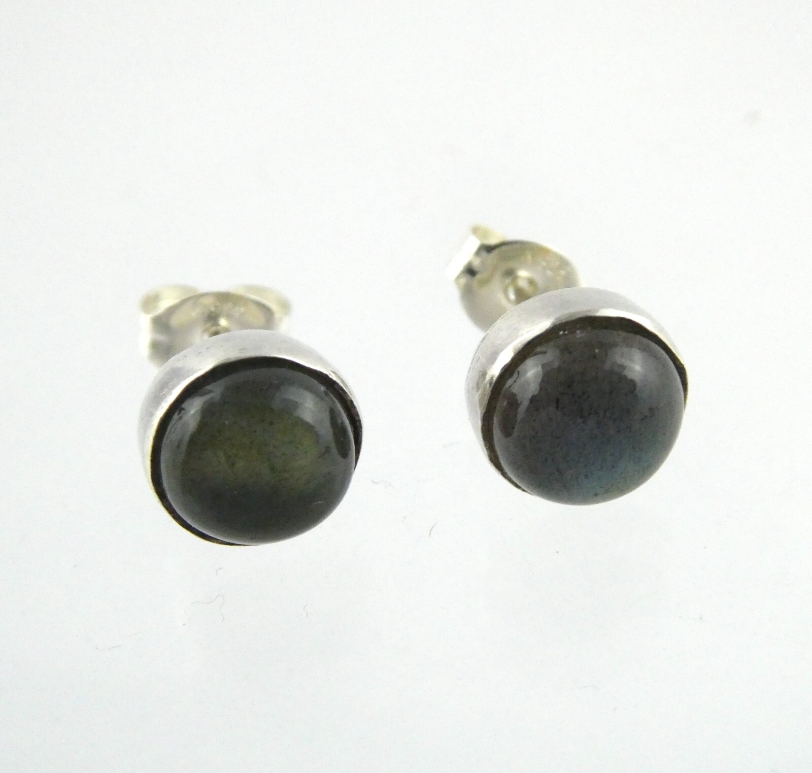 Sterling Silver Labradorite Cabochon Stud Earrings 925 7.83mm Diameter 1.7 Grams
