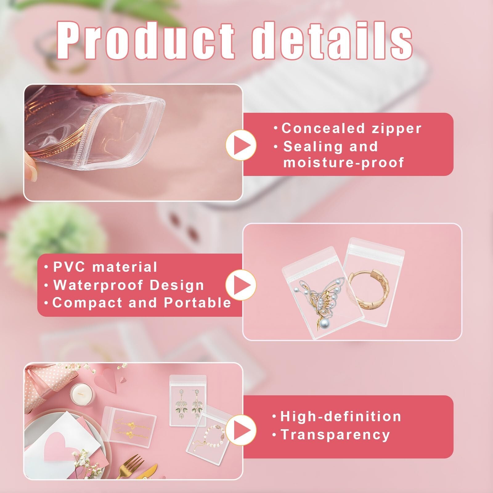 2 Packs Acrylic Jewelry Box with 100pcs PVC Portable Anti Oxidizing Zipper Ba…