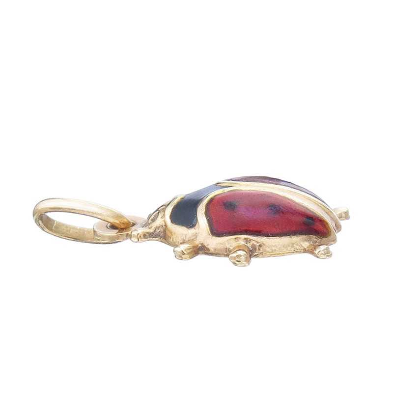 May Beetle Enamel Pendant 750 Yellow Gold Italy