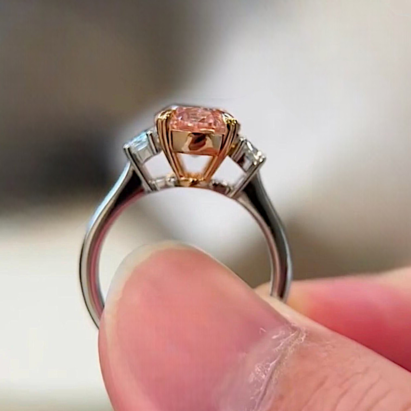 Fancy Vivid Pink Oval Cut Diamond Ring 4.70 Ct 14k Multi-Tone Gold IGI Lab Grown