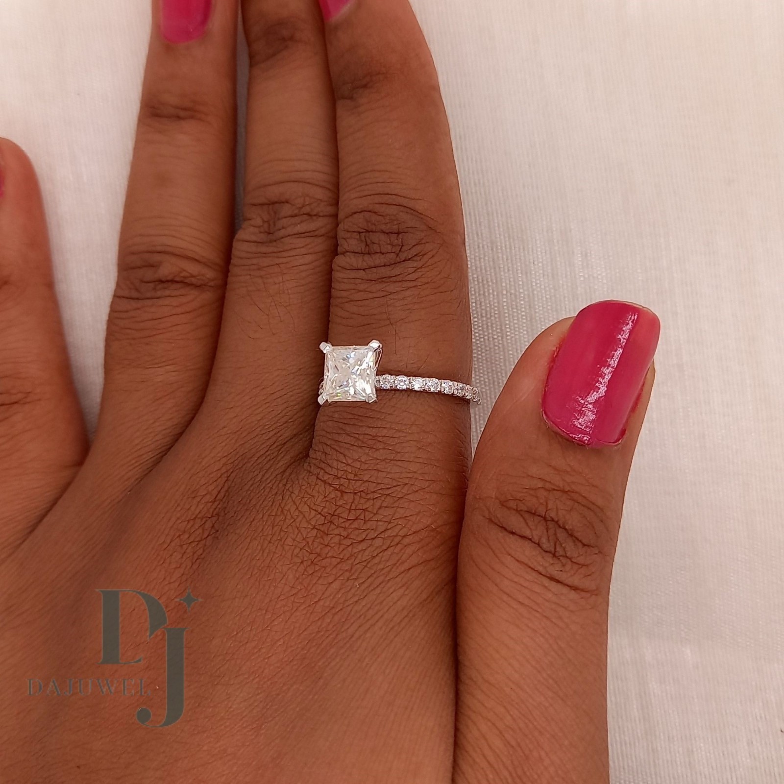 Solid 14k White Gold Moissanite Solitaire Engagement Ring Princess Cut 1.50 CT