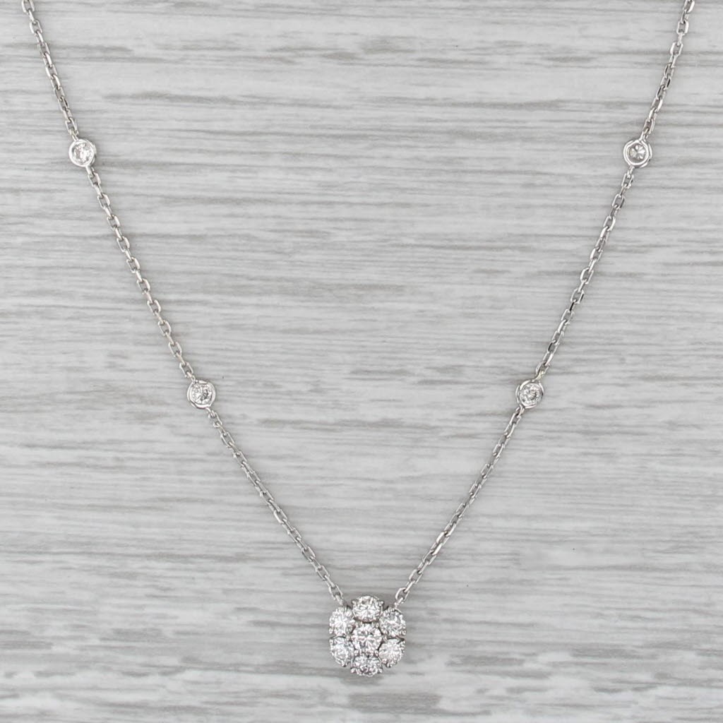 0.45ctw Diamonds by the Yard Flower Pendant Station Necklace 14k White Gold 18″