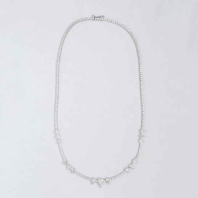 9.60 Ct Round & Pear Cut Moissanite Tennis Chain 18″ Necklace 14k WG Plated