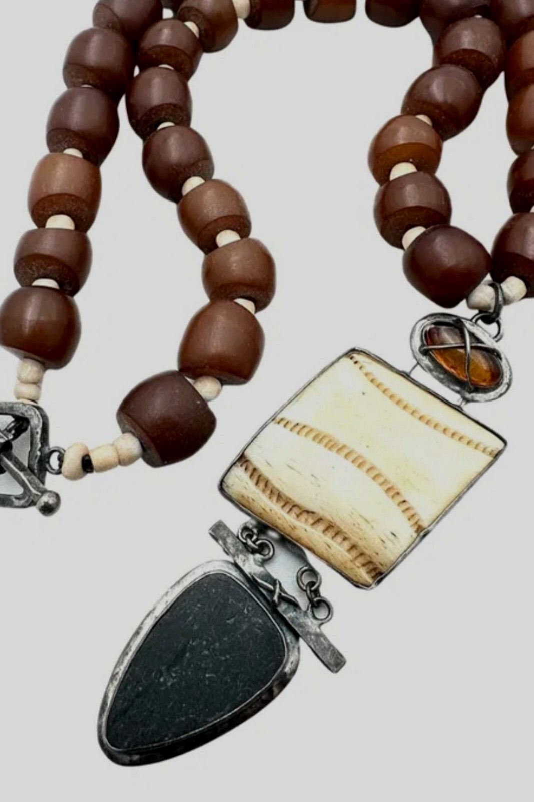 Vintage Janice Lee Ripley Necklace Sterling 925 Yak Bone Amber JLR 925