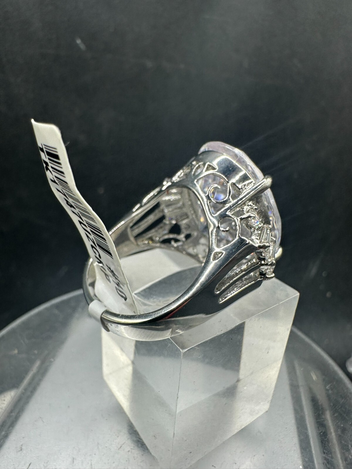 Oval Silver Ring Cocktail Cubic Zirconia Sparkling Stainless Steel Ladies