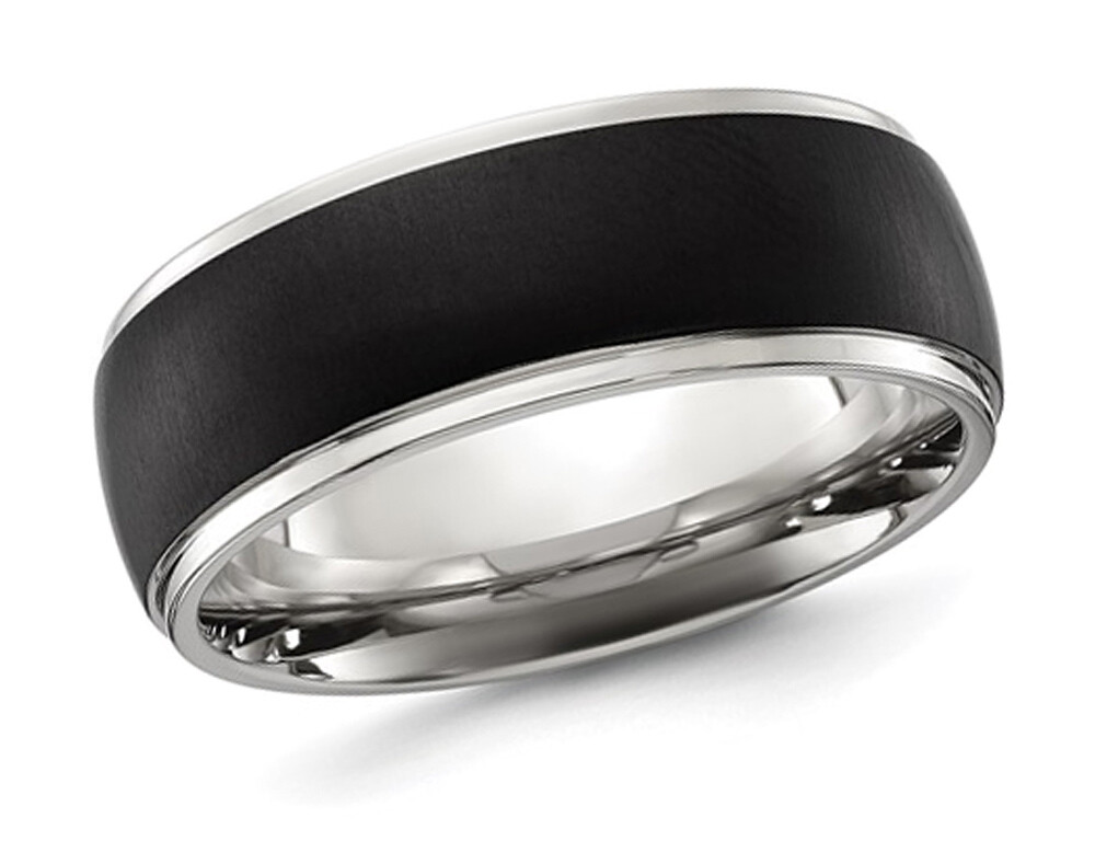 Mens Titanium Brushed Black Plated Band Ring (8mm)