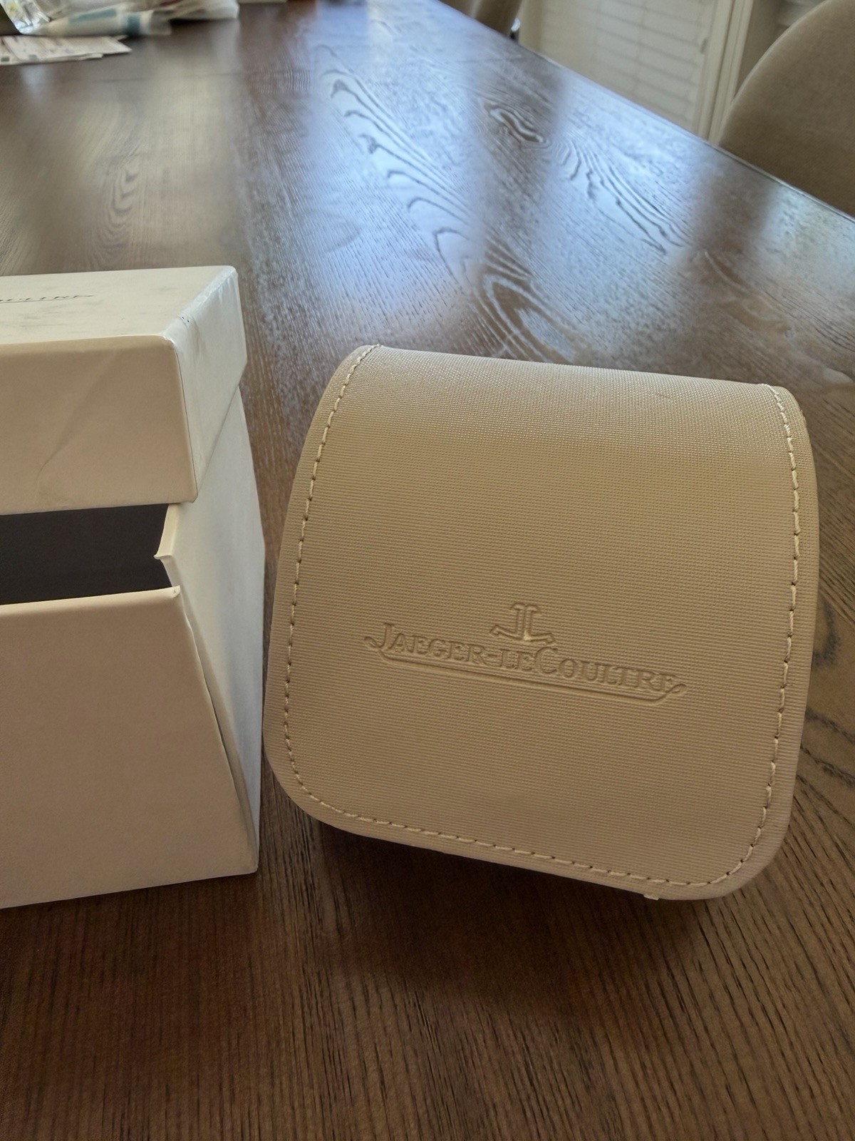 New Jaeger LeCoultre Watch Travel Case Box Set Beige Leather w/ Paper Box