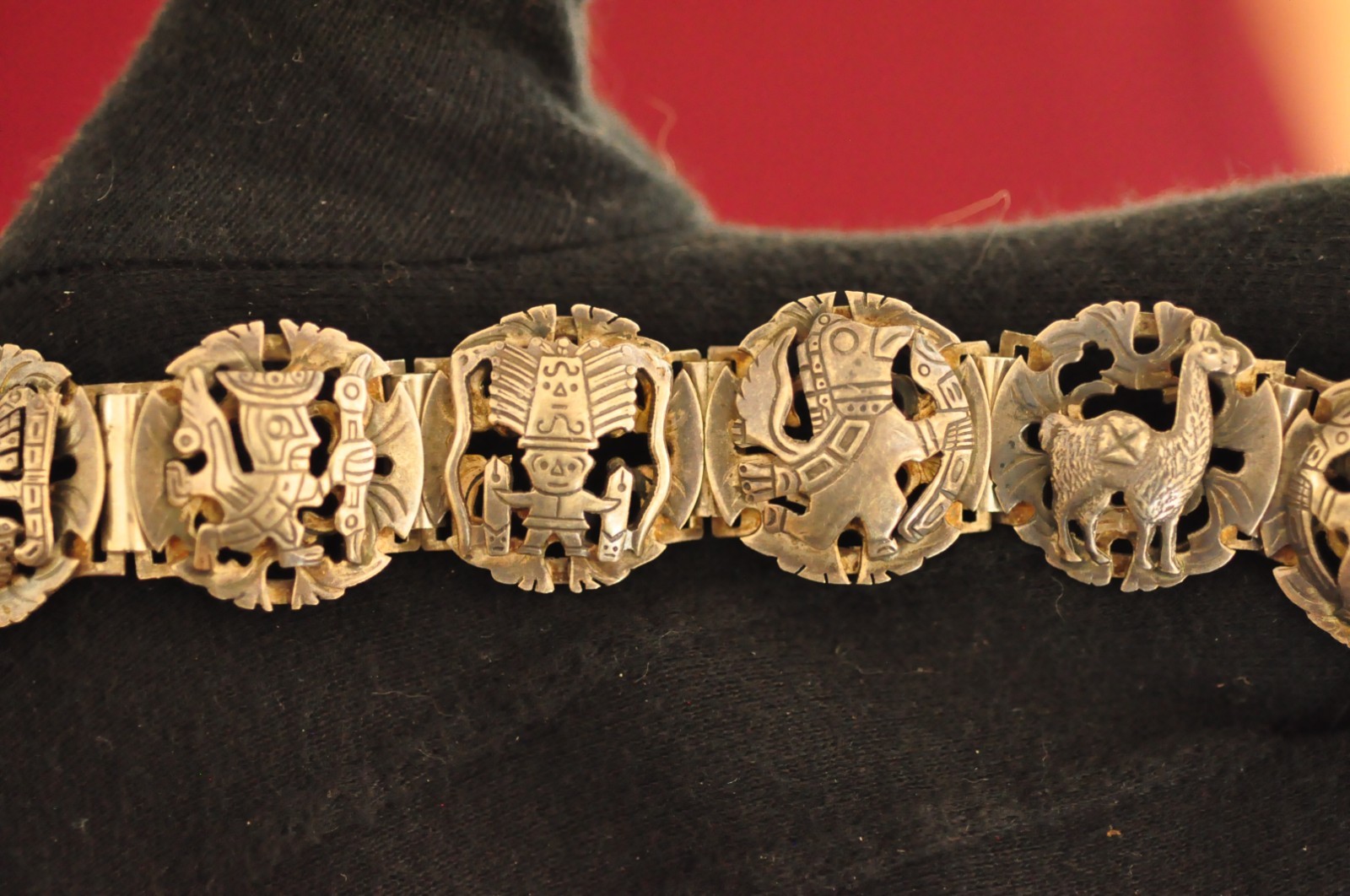 Vintage Cuzco Peru Sterling Silver Bracelet – 7.5″ – 42g – Signed 925 Inca Motif