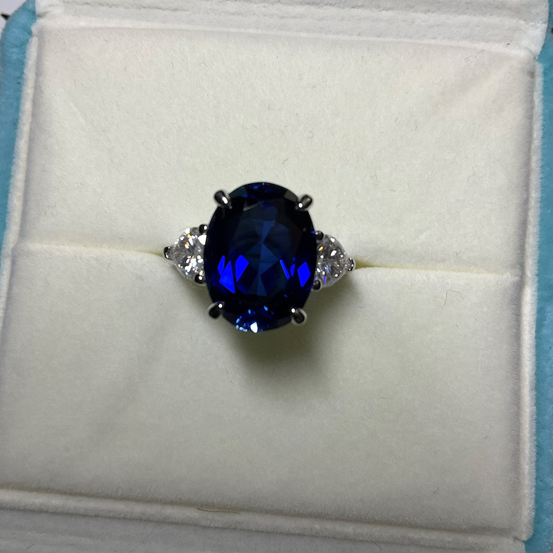 5.80 Ct Oval Cut Natural Sapphire Diamond Engagement Ring 14K White Gold Size 8