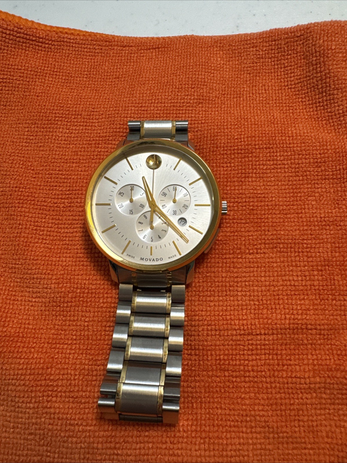 Mens Movado TC Chronograph 44mm Two-Tone Watch 0607150 Box Links COA