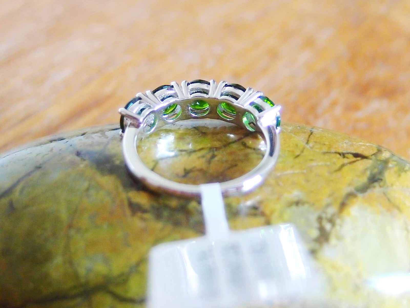 Natural Chrome Diopside Half Eternity 925 Sterling Silver Ring Size L
