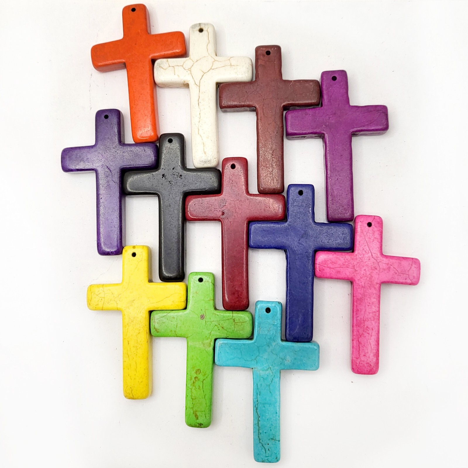 2.5″ Cross Pendant Howlite Turquoise Cross Decor Necklace Pink Blue White Orange
