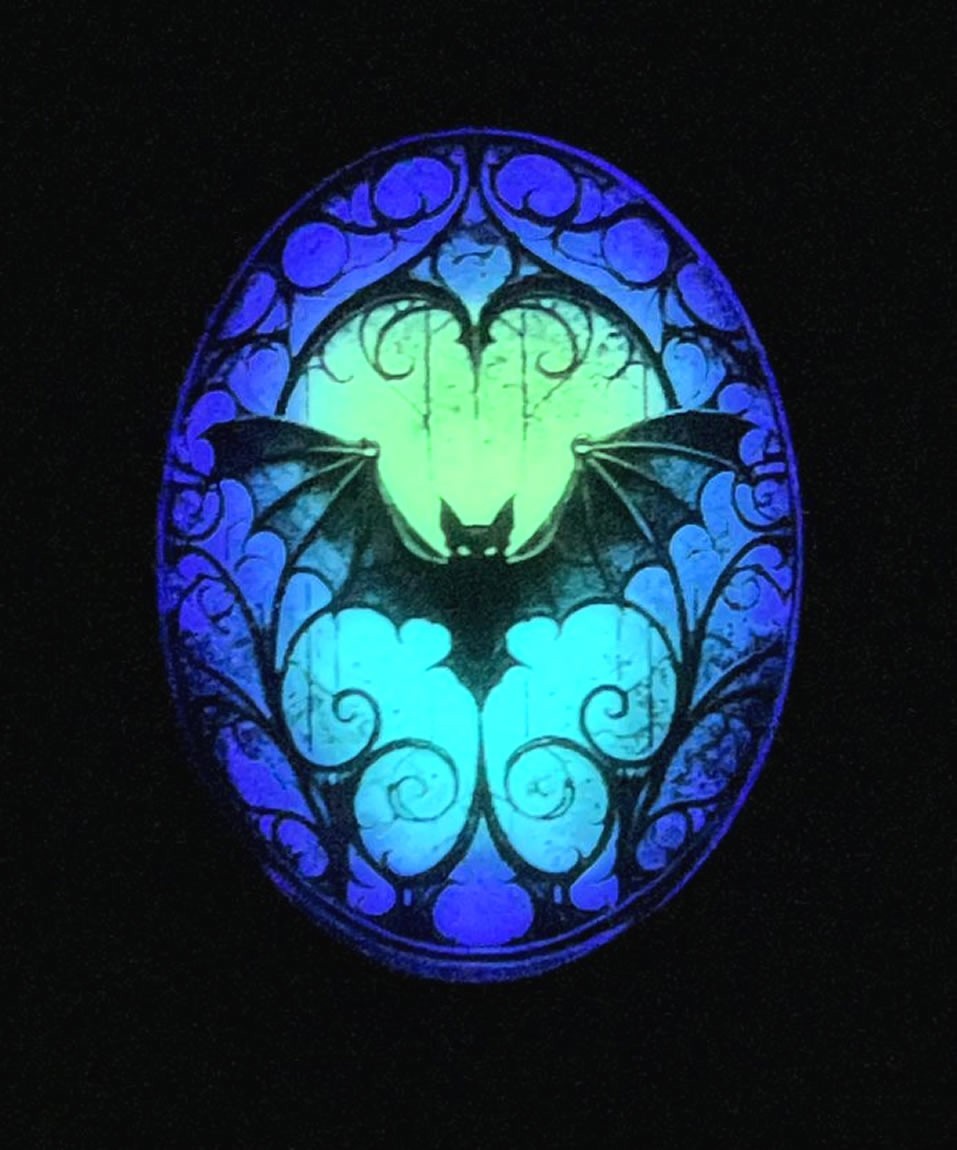 Bat Stained Glass Effect Lime Aqua Blue Purple/Violet Glow in the Dark Necklace
