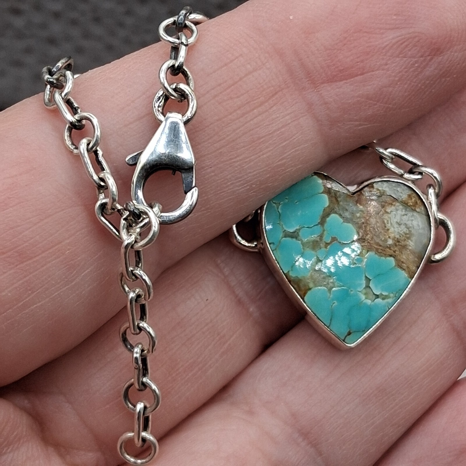 Number 8 Turquoise Bracelet Heart Sterling Silver Adjustable 5-7 Southwestern