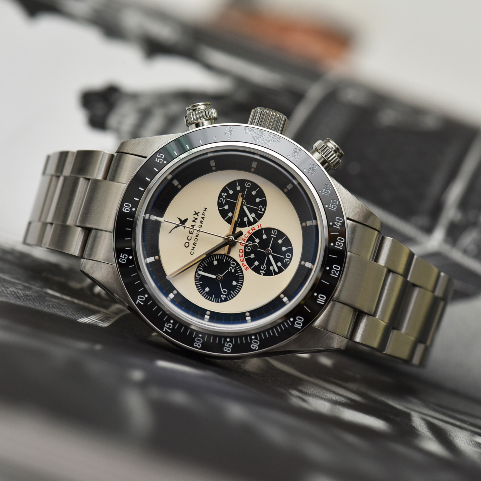 OceanX SRS212 Speed Racer II Men’s Watch 41.5mm Cream Dial Panda Chronograph