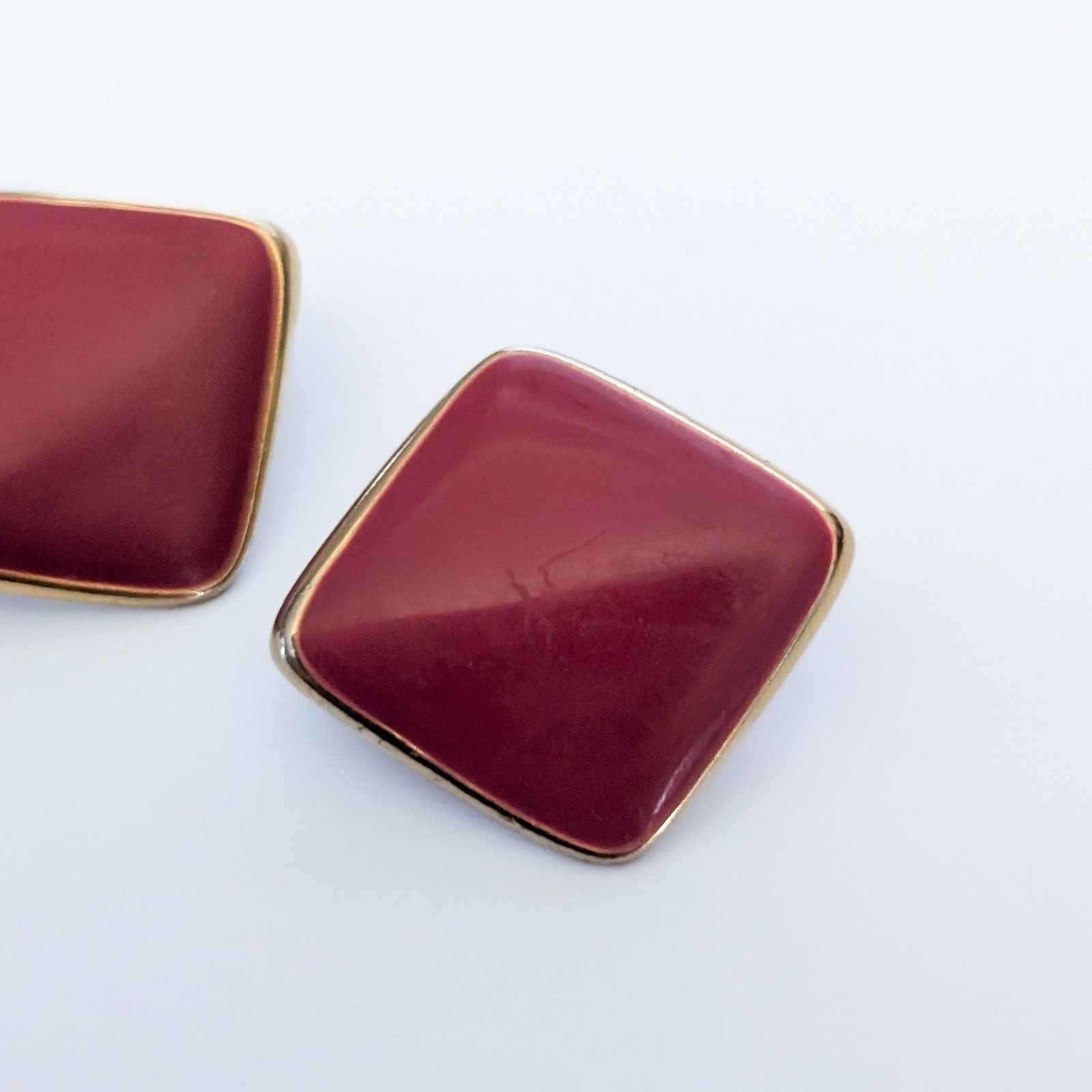 Vintage Clip On Earrings Red/Dark Pink Tone Folded Design