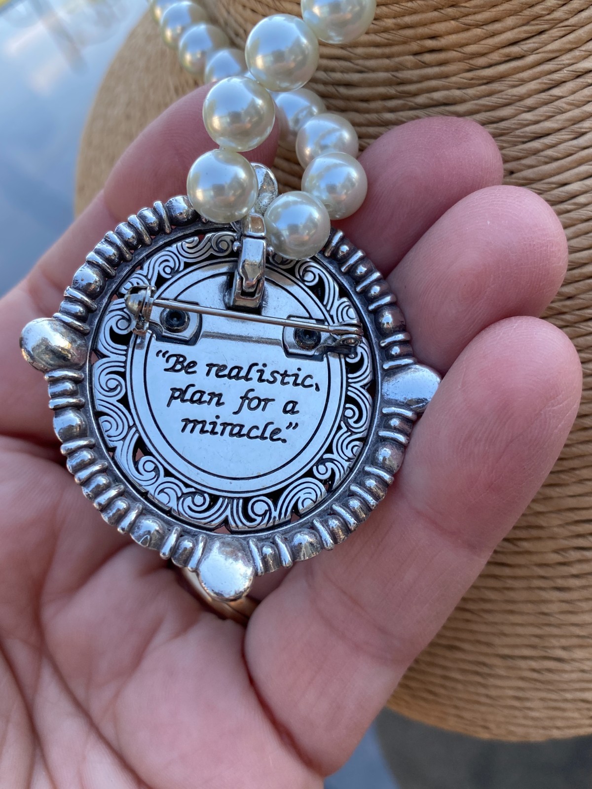 Brighton Be Realistic brooch Faux Pearl & Rhinestone 18″ Necklace