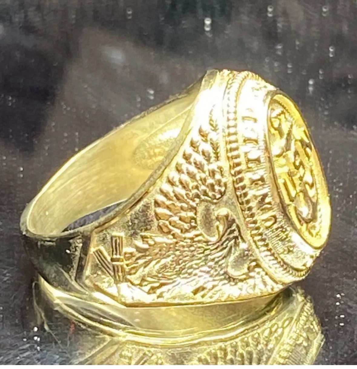 US NAVY RING – HANDMADE 925 STERLING SILVER MILITARY ANCHOR GOLD PLATED