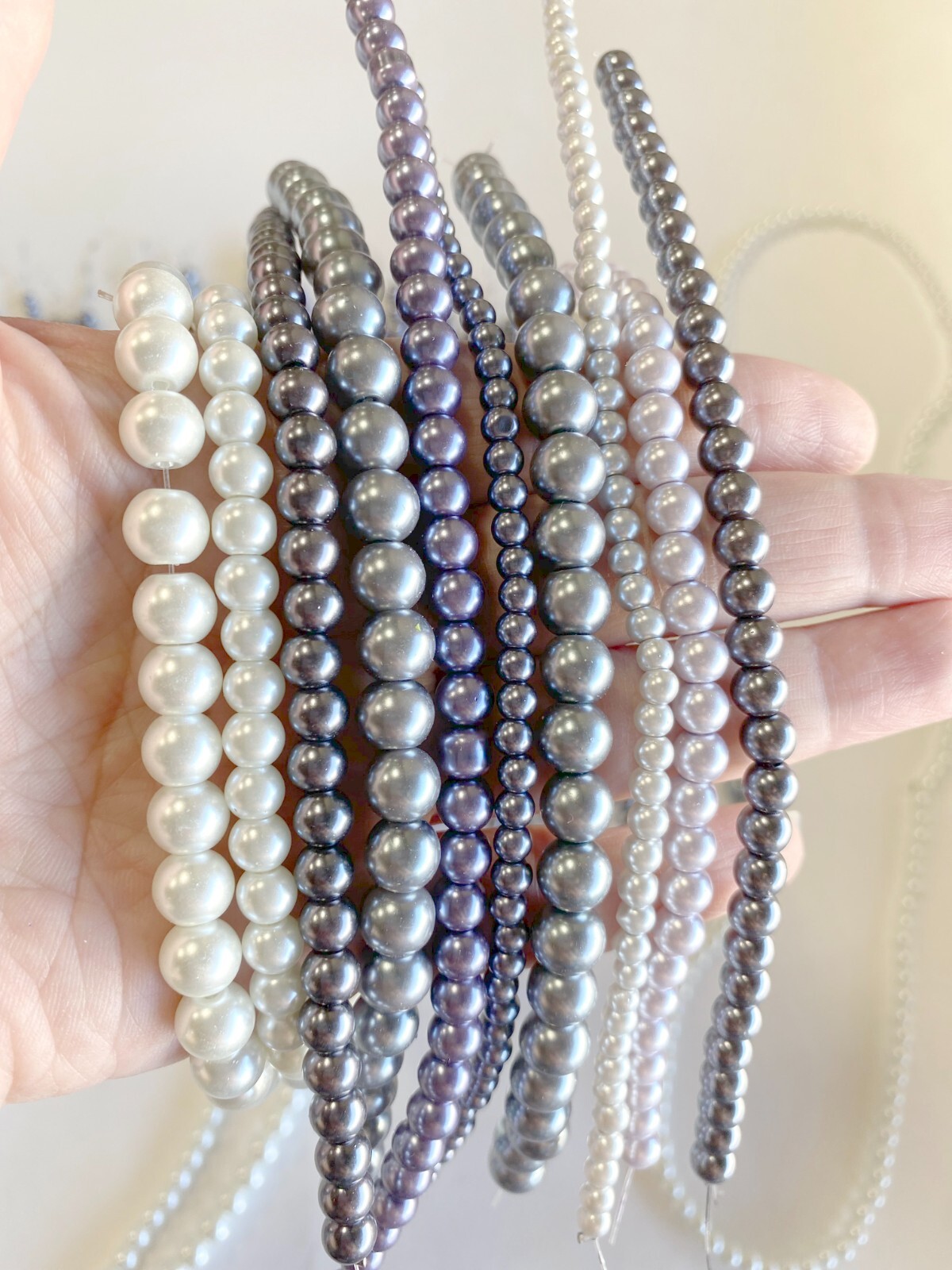 Bulk Glass Beads for Jewelry Making GRAY SILVER WHITE MIX Round Pearl 1 lb