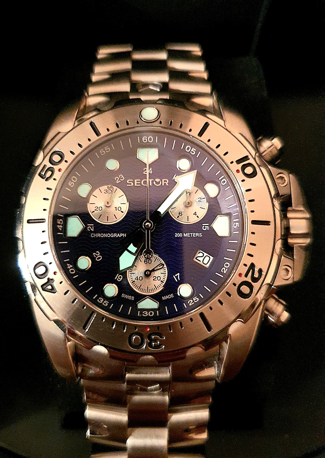 NEW Sector 600 Diver Chrono Blue Dial Watch Steel Sapphire WR 200M Swiss