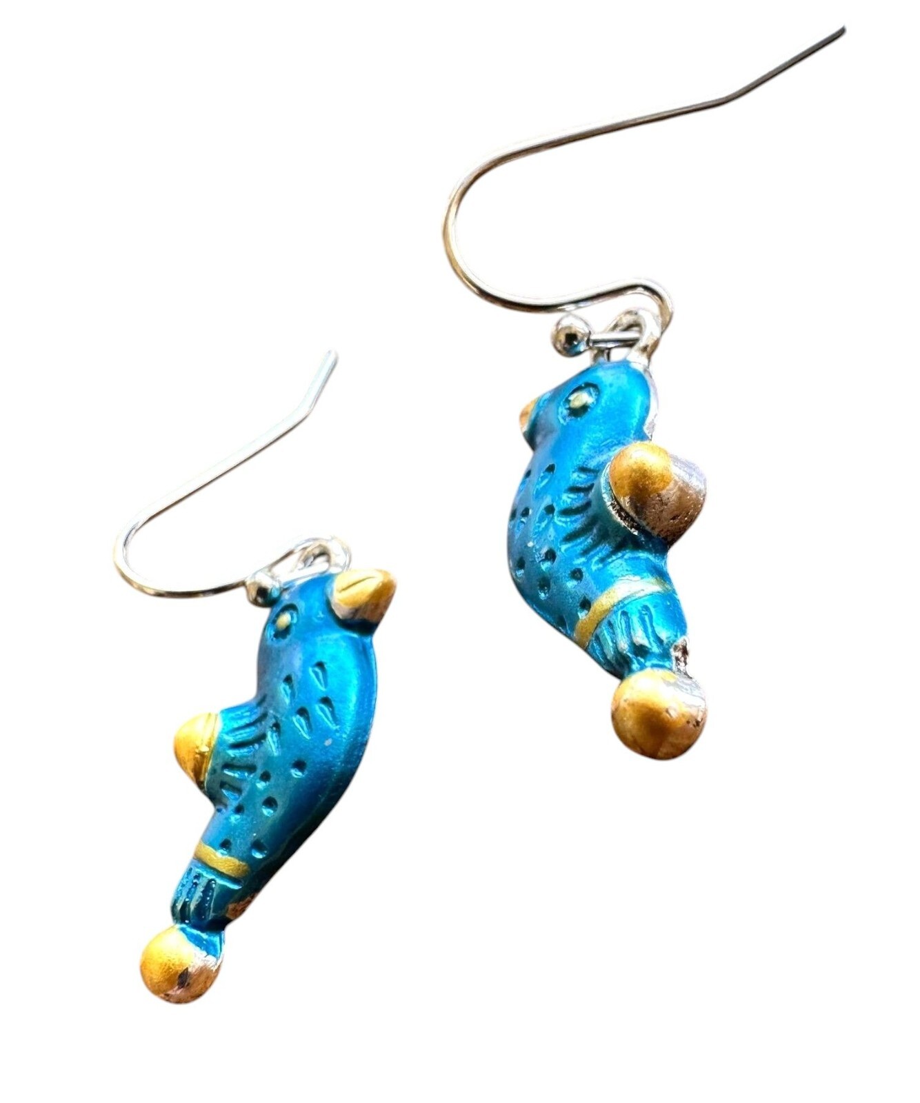 Bluebird Earrings New Painted Metal Dangle Hooks Bird Watcher Gift Birthday