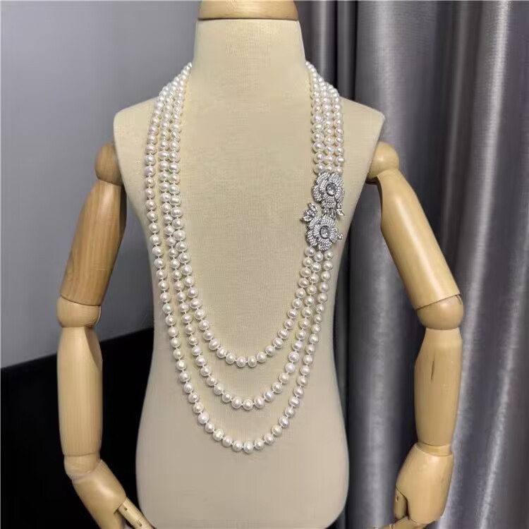 gorgeous 8-9mm south sea white pearl necklace 24″26″28″