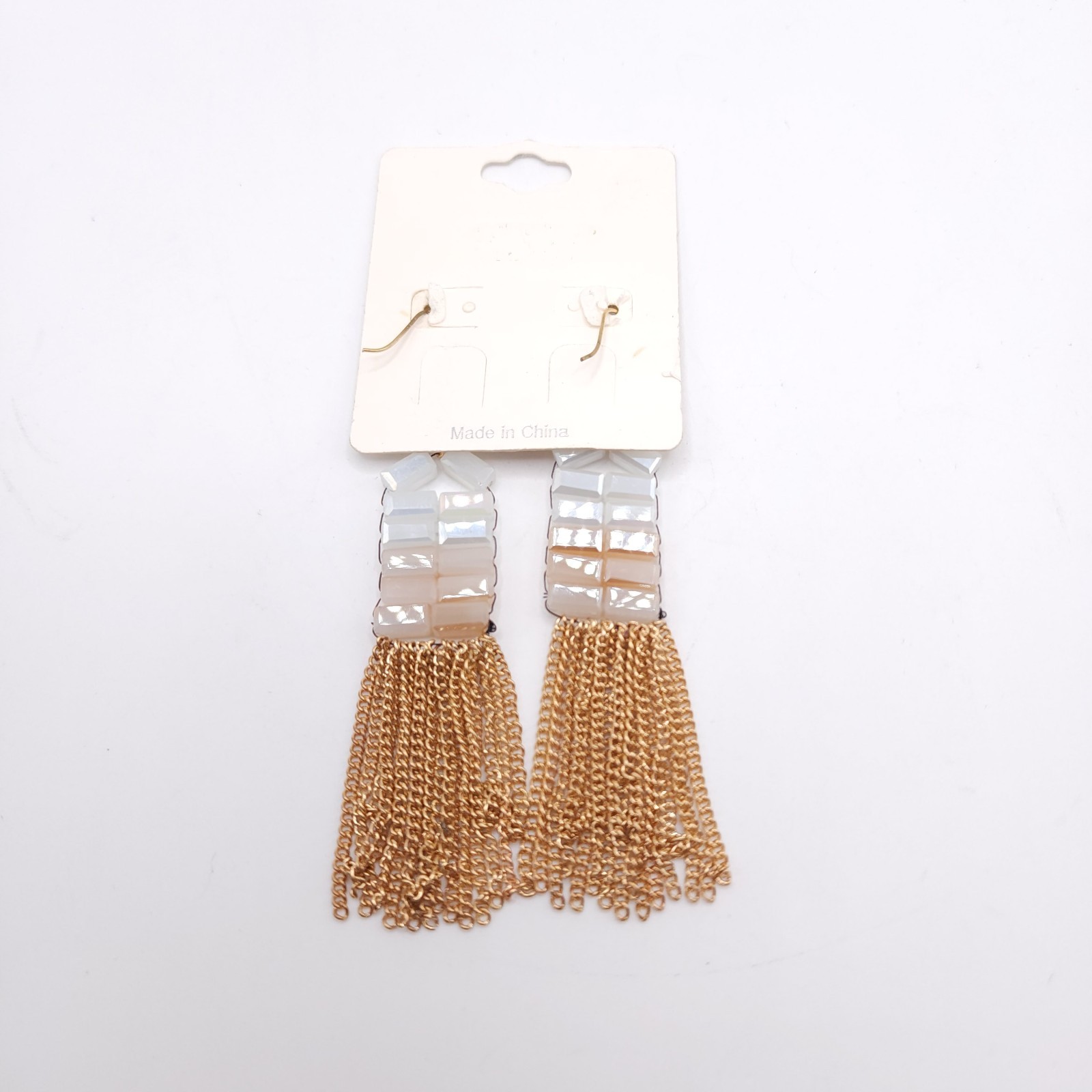 Viola Gold Tassel Dangle Earrings Iridescent Bead Boho Statement Chic