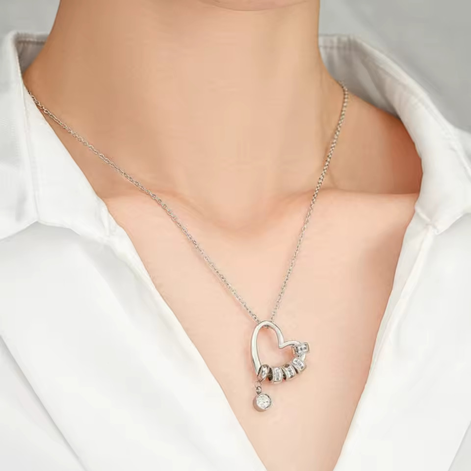 Customized 1-6 Name Charm Birthstone Necklace Heart Pendant Jewelry Gold Silver