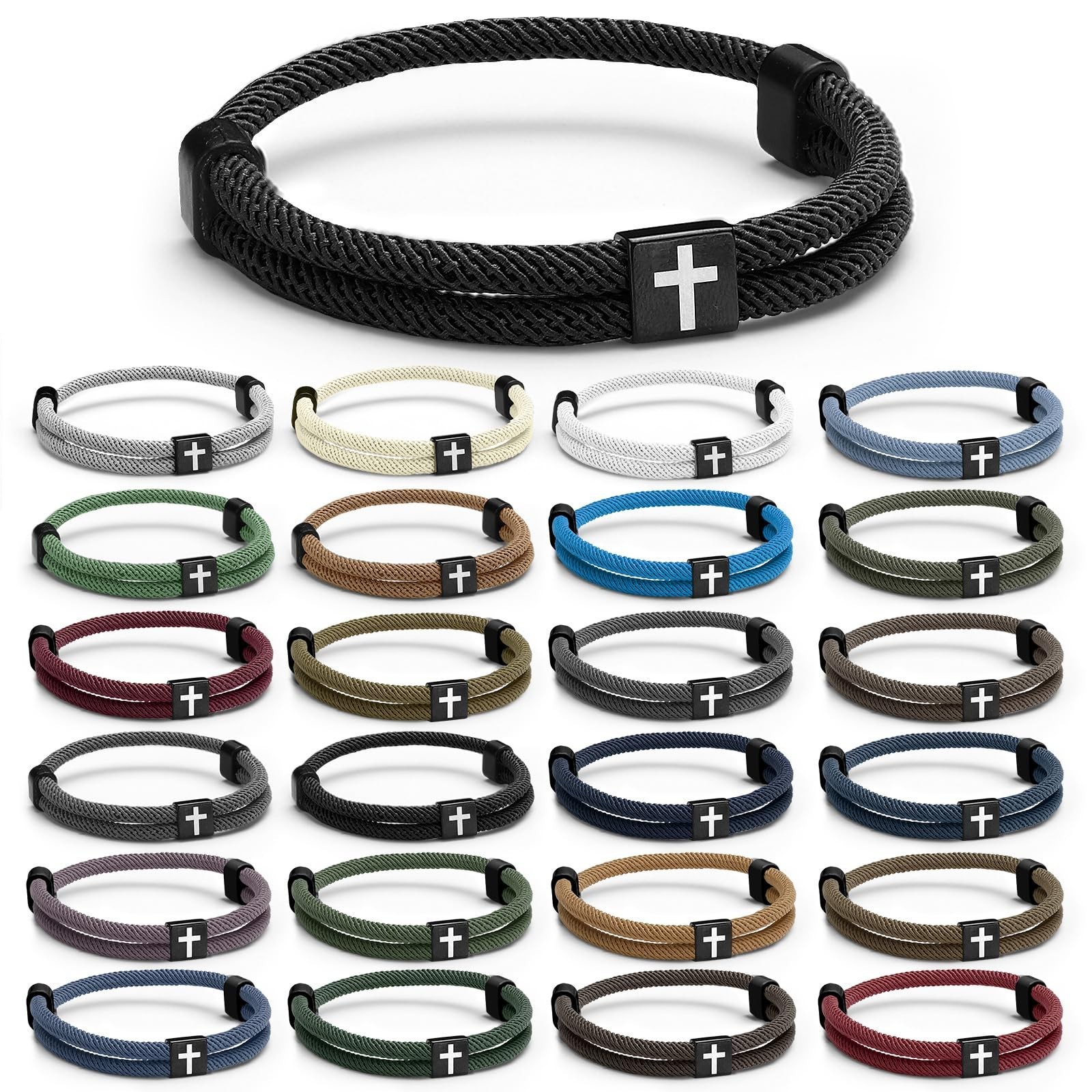 24 Pcs Braided Cross Bracelets – Adjustable Christian Jewelry for Men & Women, F