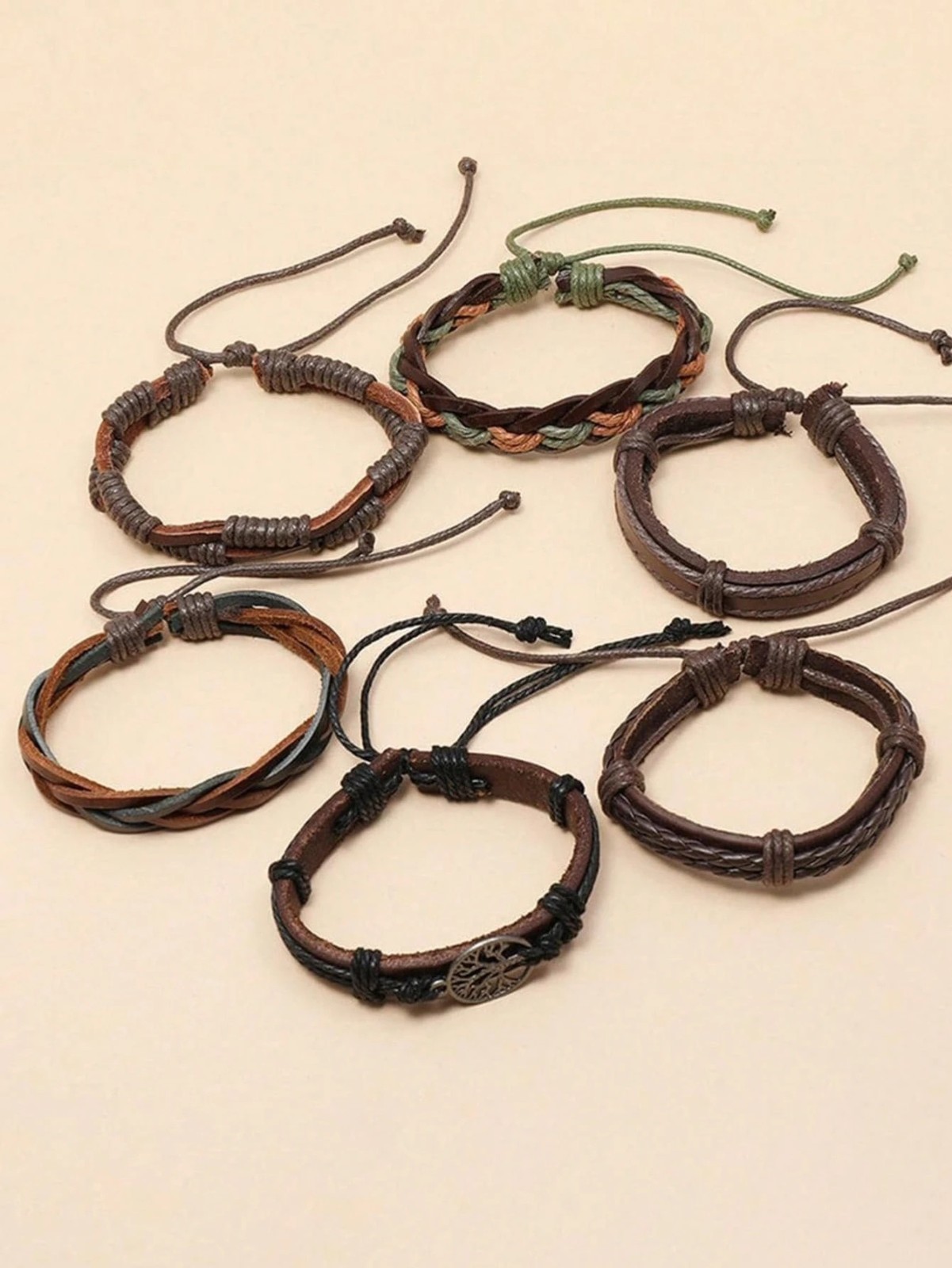 6PCS Men Women Braided Leather Rope Bracelet Set Wristband Bangle Tribal USA NEW