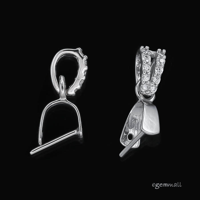 1PC Rhodium Plated Sterling Silver CZ Pendant Pinch Bail Clasp Connector #97961