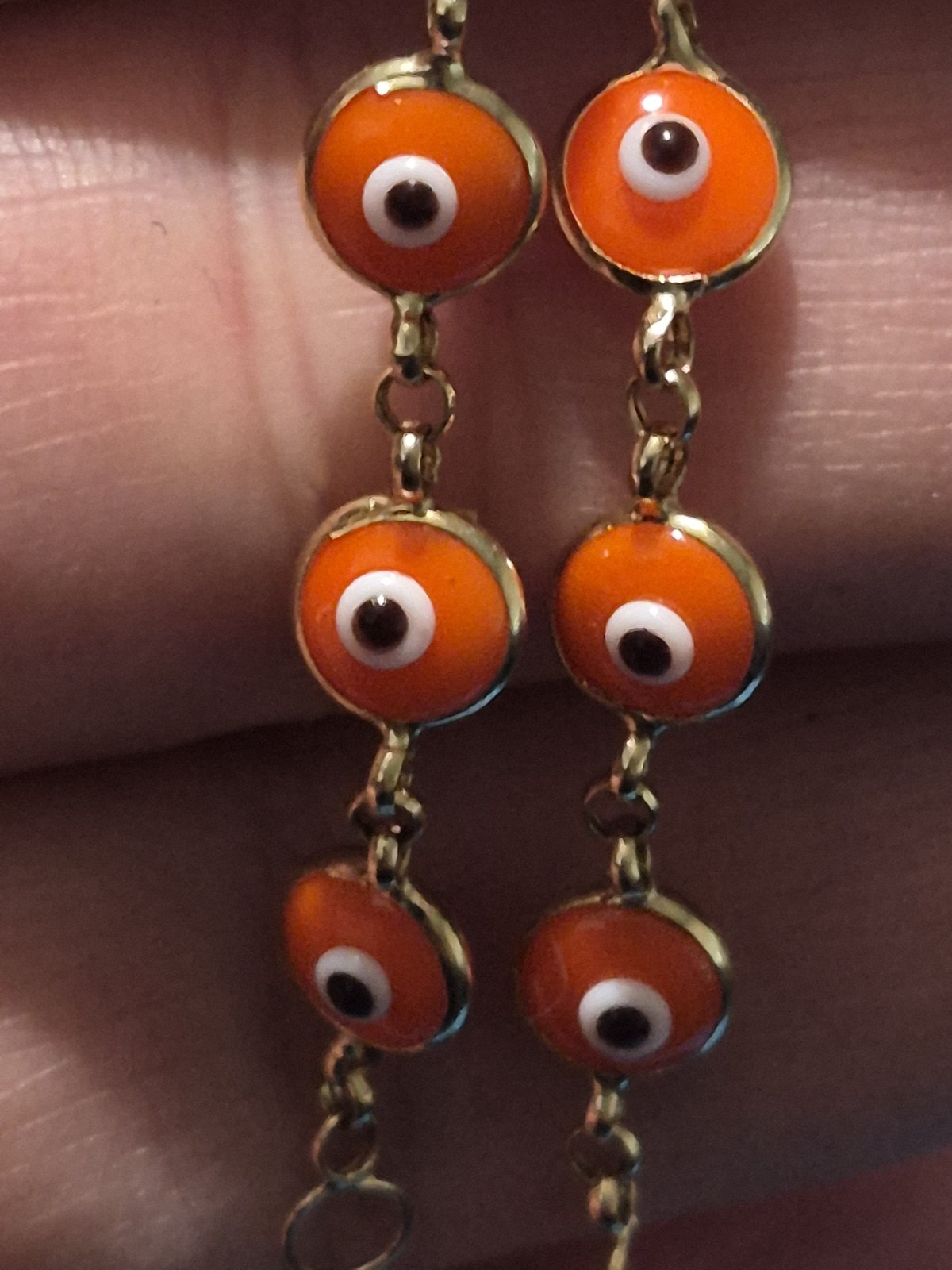 Solid Gold 14k 585 Stamped Evil Eye Bracelet Orange 6in