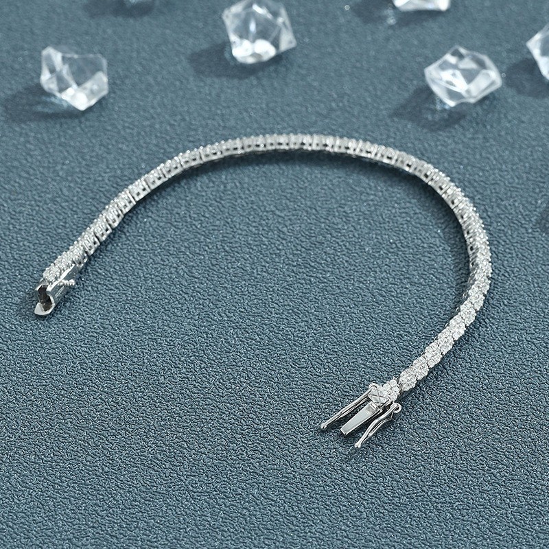 16cm Prismatic Moissanite Tennis Chain S925 Sterling Silver Bracelet Women-Used