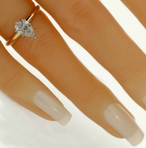 New Natural Pear Diamond Solitaire Engagement Ring 1.06CT 14K YG Size 6